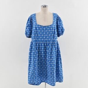 RHODE X TARGET Embroidered Eyelet‎ Dress Size 1X Blue Floral Cotton Puff Sleeve